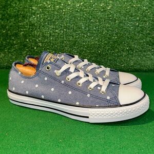 Converse Low Top Denim Blue White Polka Dot 662037F Junior Kids Girl’s Size 6Y